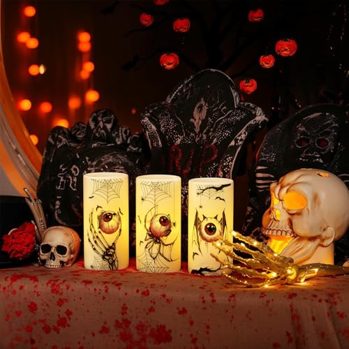 Eldnacele Cobweb Halloween Flameless Candles with 6H Timer - Spooky Decal Edition