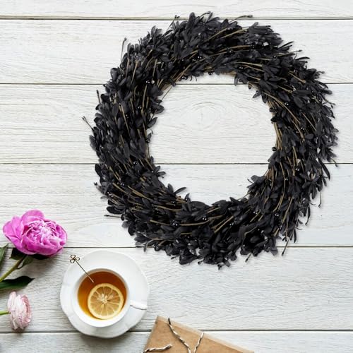 Artificial Forsythia Wreath 20 Inch with Berries - Black Spring & Holiday Decor
