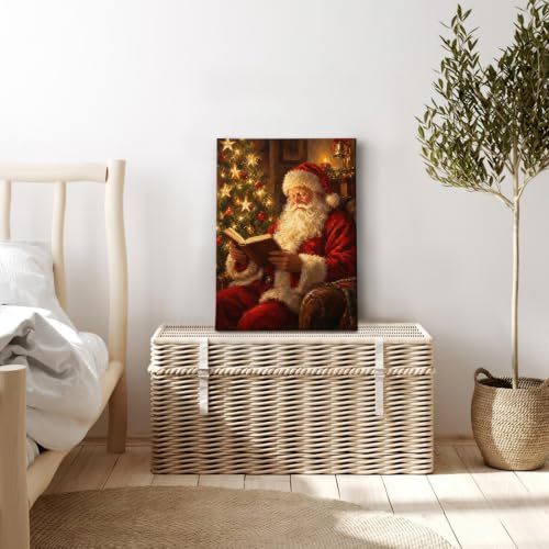 Christmas Santa Wall Art Canvas - Framed 11x14 Inches - Holiday Decor - Read Variation