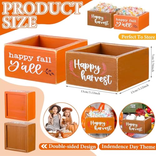 Fall Candy Dish Set - Mini Wooden Thanksgiving Candy Bowls Orange & Gold