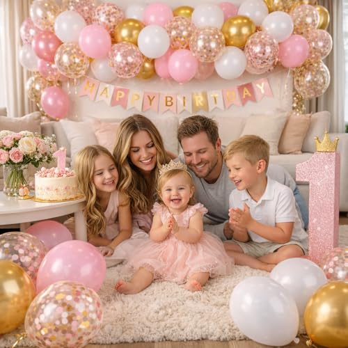 Pink White Birthday Party Balloons Set - 60 Count 12 Inch Latex Decor