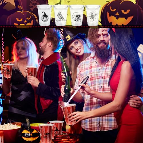 48 Pack Halloween Plastic Cups - 16 oz Skull Design Disposable Party Cups