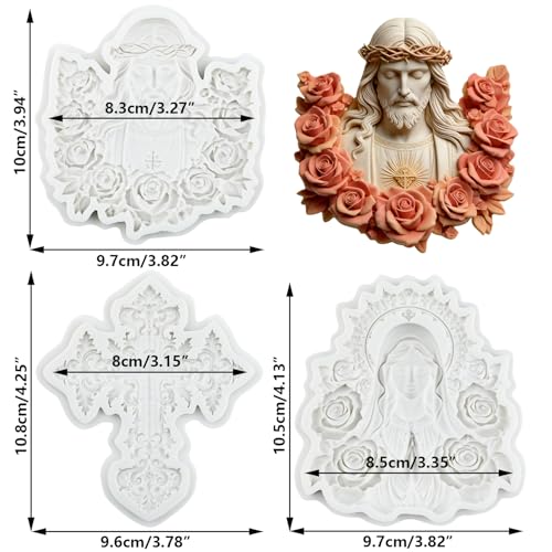 Virgin Mary Jesus Cross Silicone Mold Set of 3 - Baptism Cake Decorating