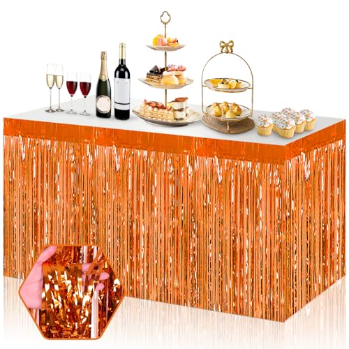 Orange Foil Fringe Table Skirt 29x108 Inch Party Decorations 3 Pack