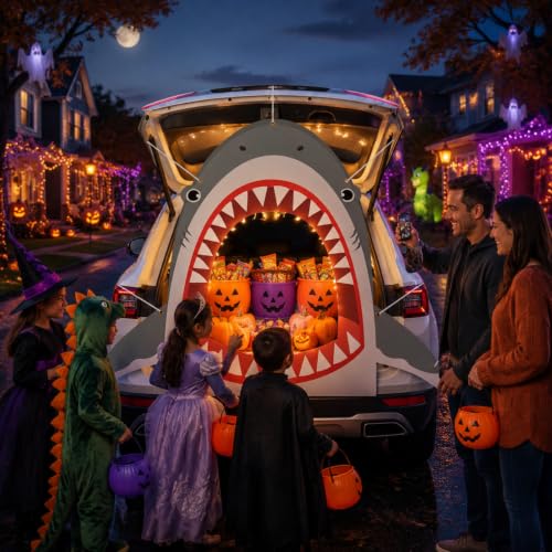 Halloween Shark Car Decorations Kit - Trunk or Treat Backdrop & Rope