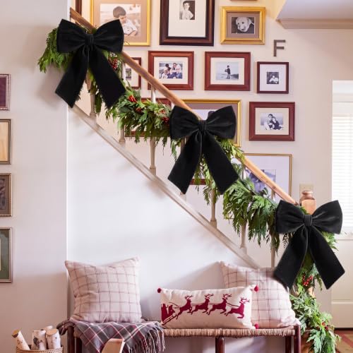 Large Black Velvet Halloween Bow - 11.8 Inch Holiday Decor Set of 6
