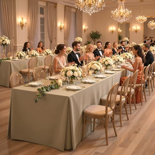 Khaki Fitted Waterproof Table Cover 8ft Rectangular 96x30 Inch for Wedding & Events - Spill-Proof, Oil-Proof Polyester