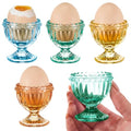 Glass Egg Cups Set of 4 - Colorful Retro Egg Holders for Breakfast - 4 Color Variation
