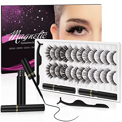 Magnetic Eyelashes with Eyeliner Kit - 12 Reusable Natural 3D False Lashes