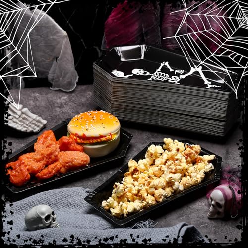 Halloween Coffin Paper Plates - Skull Style Party Tableware, 100 Pack