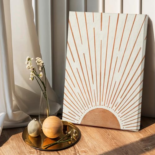 Orange Sun Boho Wall Art Canvas Painting 16x24 Inch Framed Home Decor