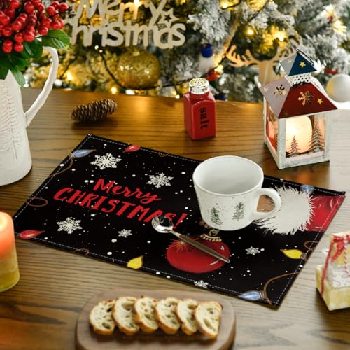 Christmas Placemats Set of 4 - Black 12x18 Inch Holiday Table Mats for Party & Kitchen Decor - Variation: Rectangular 4 Pcs