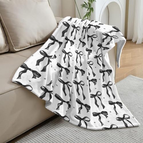 Black and White Bow Throw Blanket - 30x40 Inches, Flannel, Cozy Classroom Decor