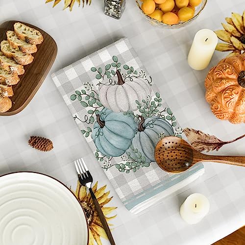 Blue Fall Pumpkins Kitchen Towels Set of 2 - 18x26 Inch Dish Cloths
