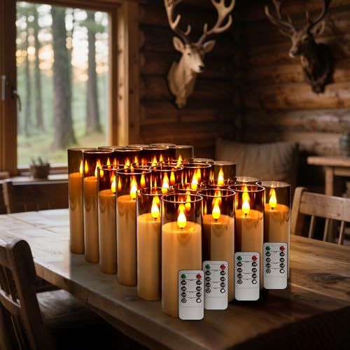 Gray LED Flameless Pillar Candles with Remote Control - 24 Pack