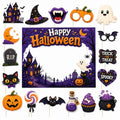 Halloween Photo Booth Props Kit with Selfie Frame - Orange, 16 Pieces