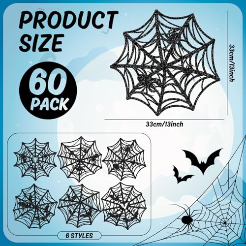 Halloween Glitter Spider Web Paper Placemats Set of 60 - 13x13 Inch Table Decor