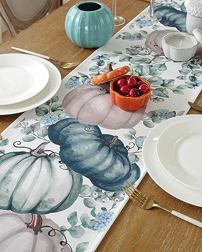 Blue Fall Table Runner 72 Inch for Thanksgiving & Holiday Decor