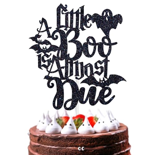 Halloween Cake Topper with Ghost and Bat Glitter Decoration for Baby Shower and Birthday