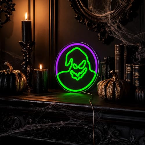Green Ghost Halloween Neon Sign for Bedroom Wall Decor, Christmas & Party Lights