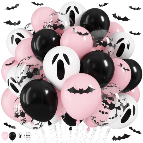 Pink Black Halloween Balloons Set - 35pcs 12 Inch Latex & Foil Decorations with Spider & Ghost