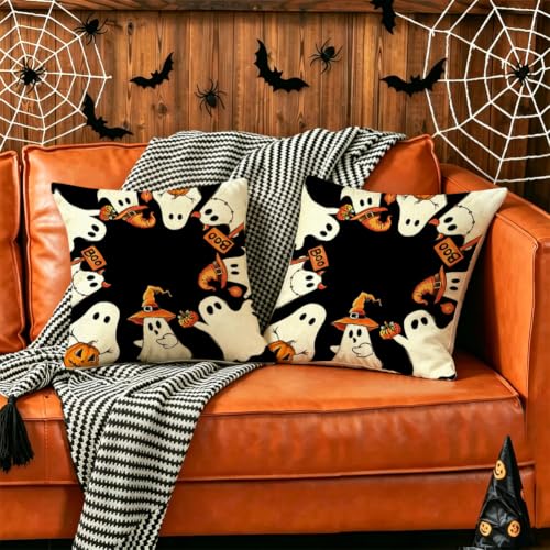 Halloween Ghost Pillow Covers 20x20 Set of 2 Black White Decor - Ghost Boo