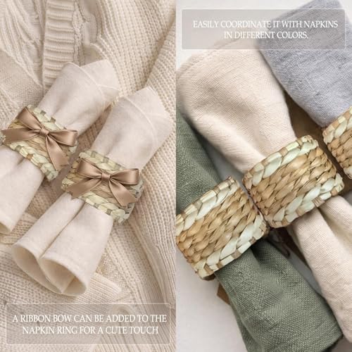 Set of 6 Rustic Handmade Seagrass Napkin Rings for Fall & Holidays – Farmhouse Woven Design