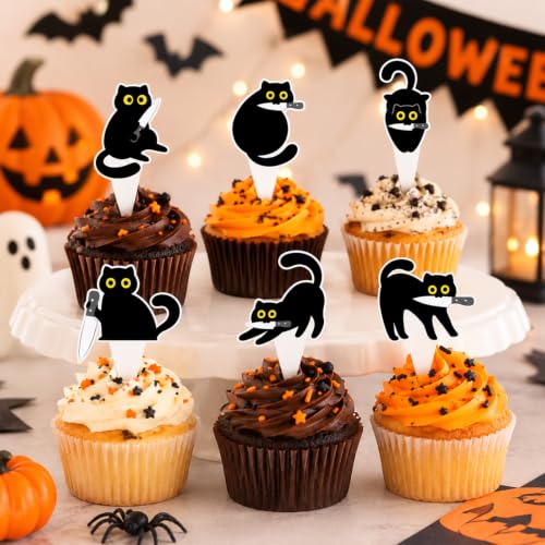 36pcs Black Cat Cupcake Toppers Set for Parties and Celebrations
