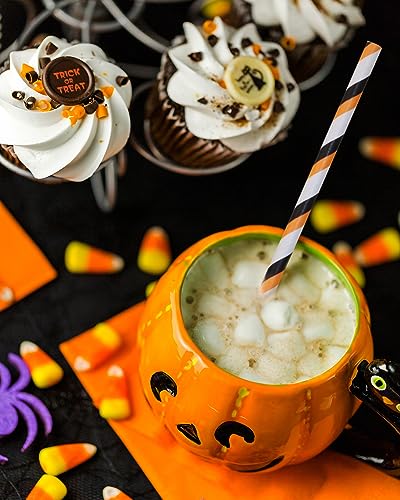 Halloween Paper Straws Penta Angel 50Pcs Pumpkin Bat Spider Skull Pattern - Halloween Party Favor