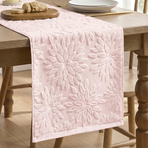 Pink 13x72 Inch Cotton Table Runner - Floral Dahlia Pattern, Spring Home Decor