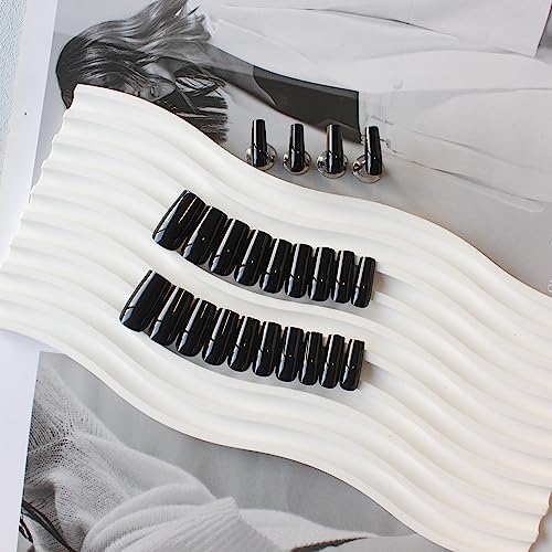 Black Glossy Medium Long Square Press On Nails for Women - Fake Acrylic Nail Set