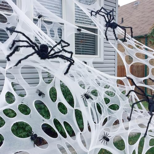 2 Pack Giant Spider Web Halloween Decorations Outdoor Spiderwebs - Stretchy & Pre-Cut
