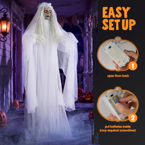 Halloween Outdoor Bride Ghost Prop - White Life-Size Haunted House Decor with Creepy Sound