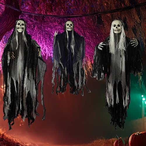 3 Pack Halloween Hanging Skeleton Ghost Decorations Outdoor Spooky Reapers