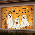 Halloween Window Clings 3pcs Dog Ghost Design Static Decals for Glass Doors & Windows - White, Yellow, Brown