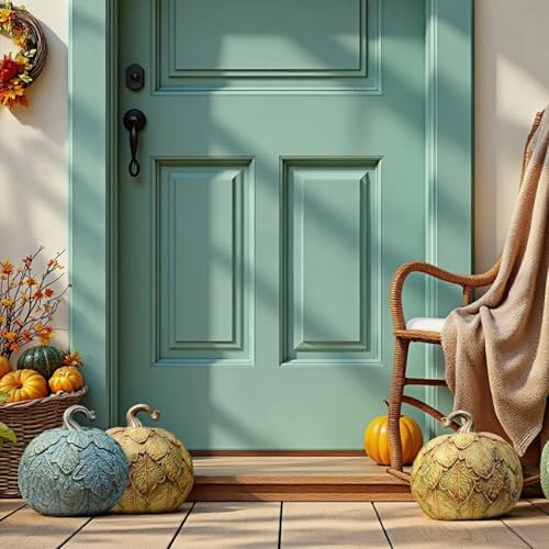 Newgreen Artificial Pumpkin Decor - 6.5 Inch Green Fall Halloween Thanksgiving