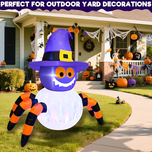 Halloween Inflatable Spider with Rotating Colorful Lights 3.6 Ft Yard Decor