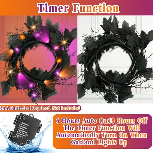 LED Willow Vine Garland with Orange and Purple Lights - 6 Ft Halloween Decor