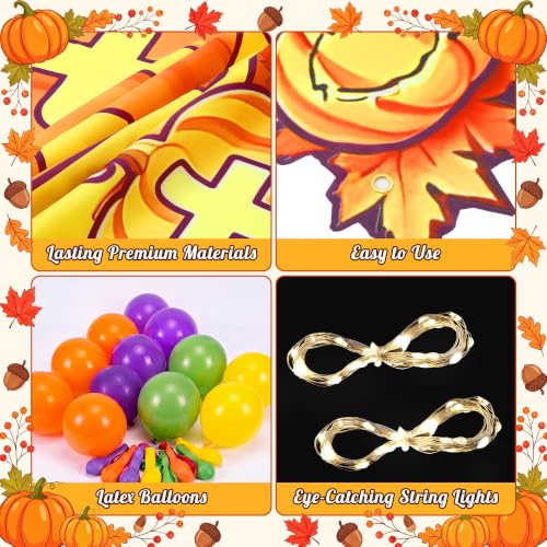 Halloween Pumpkin Car Decorations Kit with LED String Lights & Religious Banner