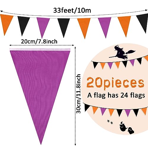 Halloween Pennant Banner 20 Pcs Outdoor Indoor Flag Garland - Purple Orange Black