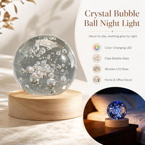 2.3in Crystal Bubble Ball Night Light with LED Wooden Base - Clear Bubble Variation