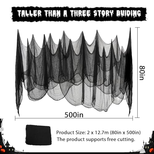 Halloween Creepy Cloth Large Black Gauze Fabric for Outdoor Decorations - 80x500in Black & White Variation