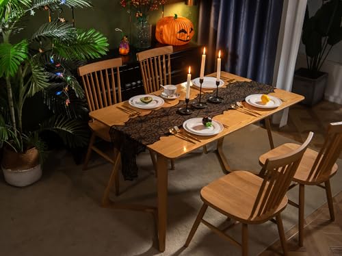 Halloween Lace Spider Web Table Runner Black 18x72 Inches - Spooky Decor
