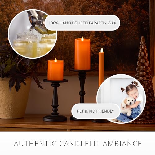 3 x 6.5 Inch Flameless LED Pillar Candle - Russet Orange Real Wax with Timer, Remote Ready