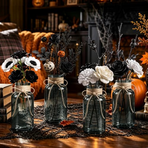 Black Mason Jar Glass Vases 6 Pack - Elegant Centerpieces for Flowers - TAOZIMA