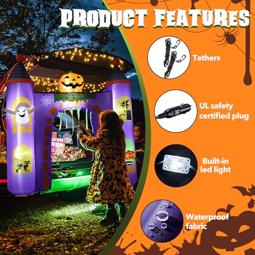 6 ft Inflatable Haunted Castle Archway for Halloween Trunk or Treat Car Decorations with Built-in LEDs