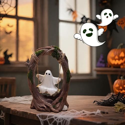 Halloween Swing Ghost Decor - Cute Resin Window Sill Ornament for Parties & Outdoor