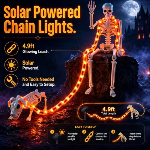 Outdoor Halloween Skeleton & Dog Skeleton with Glowing Chain - Weatherproof Decor
