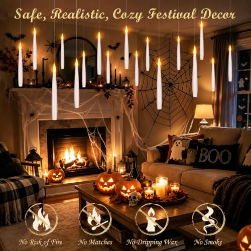 Palmatte 20P Floating Candles with Wand Remote Halloween Indoor Decor
