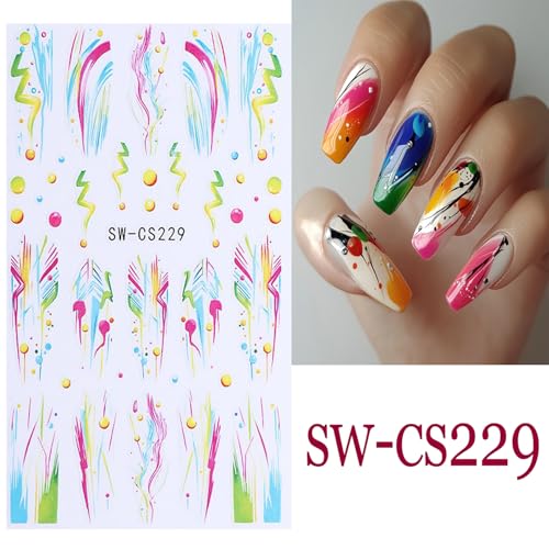 Lightning Nail Art Stickers - 3D Self-Adhesive Colorful Lines & Stars, Lightning Lines Variation